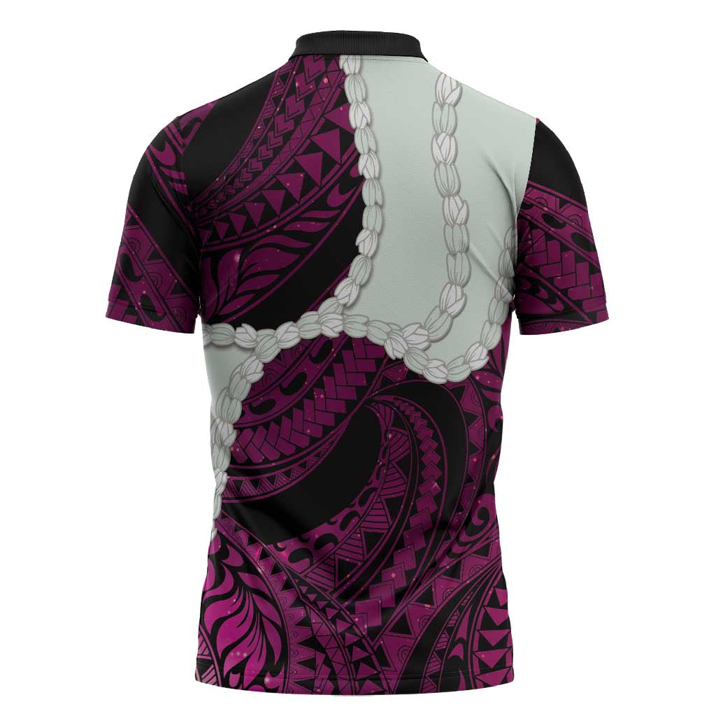 Pink Galaxy Polynesia Tribal Octopus Tattoo Zipper Polo Shirt Pikake Lei Polynesian Pattern