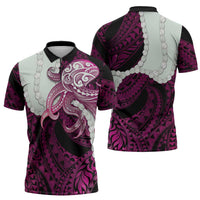 Pink Galaxy Polynesia Tribal Octopus Tattoo Zipper Polo Shirt Pikake Lei Polynesian Pattern