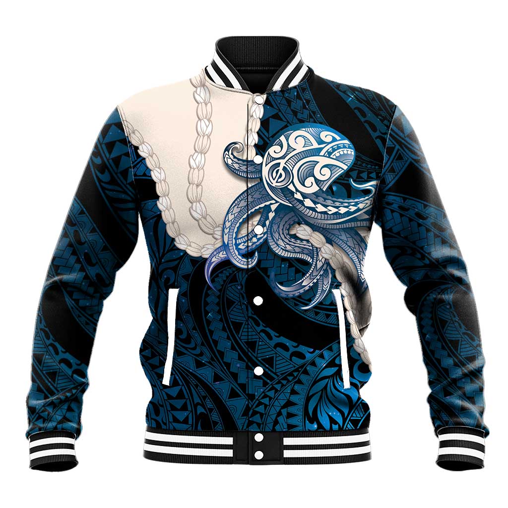 Blue Galaxy Polynesia Tribal Octopus Tattoo Baseball Jacket Pikake Lei Polynesian Pattern