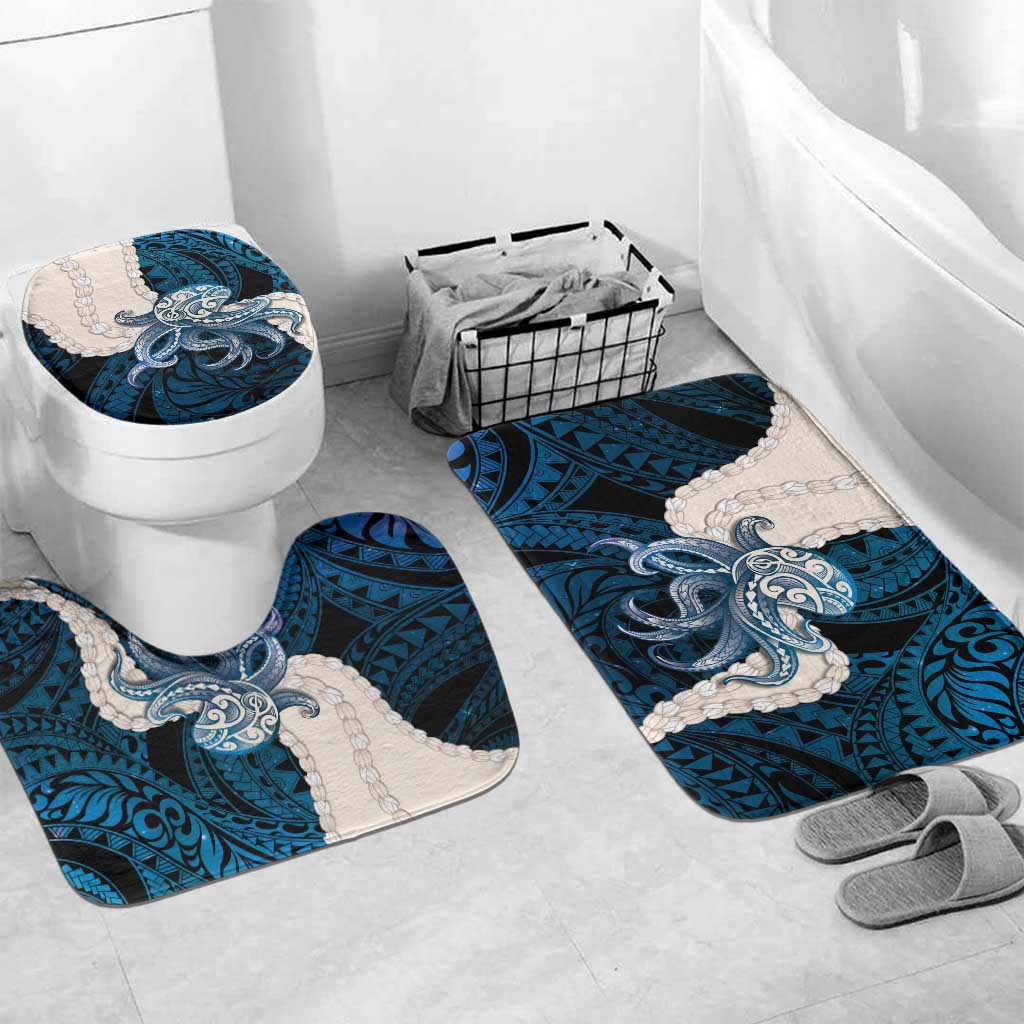 Blue Galaxy Polynesia Tribal Octopus Tattoo Bathroom Set Pikake Lei Polynesian Pattern