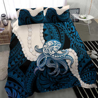 Blue Galaxy Polynesia Tribal Octopus Tattoo Bedding Set Pikake Lei Polynesian Pattern