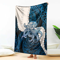 Blue Galaxy Polynesia Tribal Octopus Tattoo Blanket Pikake Lei Polynesian Pattern