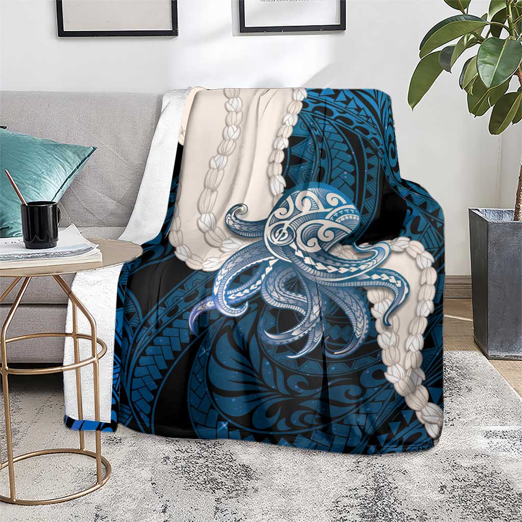 Blue Galaxy Polynesia Tribal Octopus Tattoo Blanket Pikake Lei Polynesian Pattern
