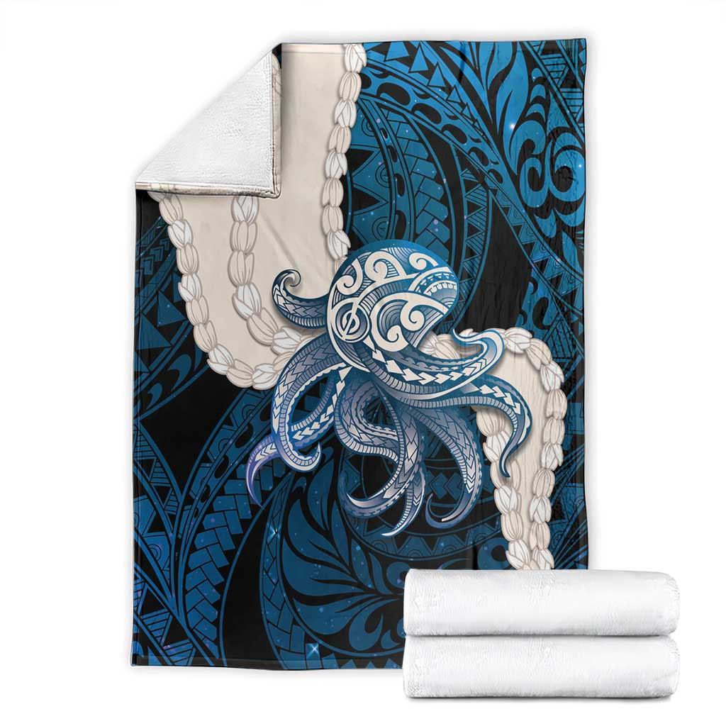Blue Galaxy Polynesia Tribal Octopus Tattoo Blanket Pikake Lei Polynesian Pattern