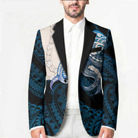 Blue Galaxy Polynesia Tribal Octopus Tattoo Blazer Pikake Lei Polynesian Pattern
