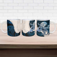 Blue Galaxy Polynesia Tribal Octopus Tattoo Ceramic Mug Pikake Lei Polynesian Pattern