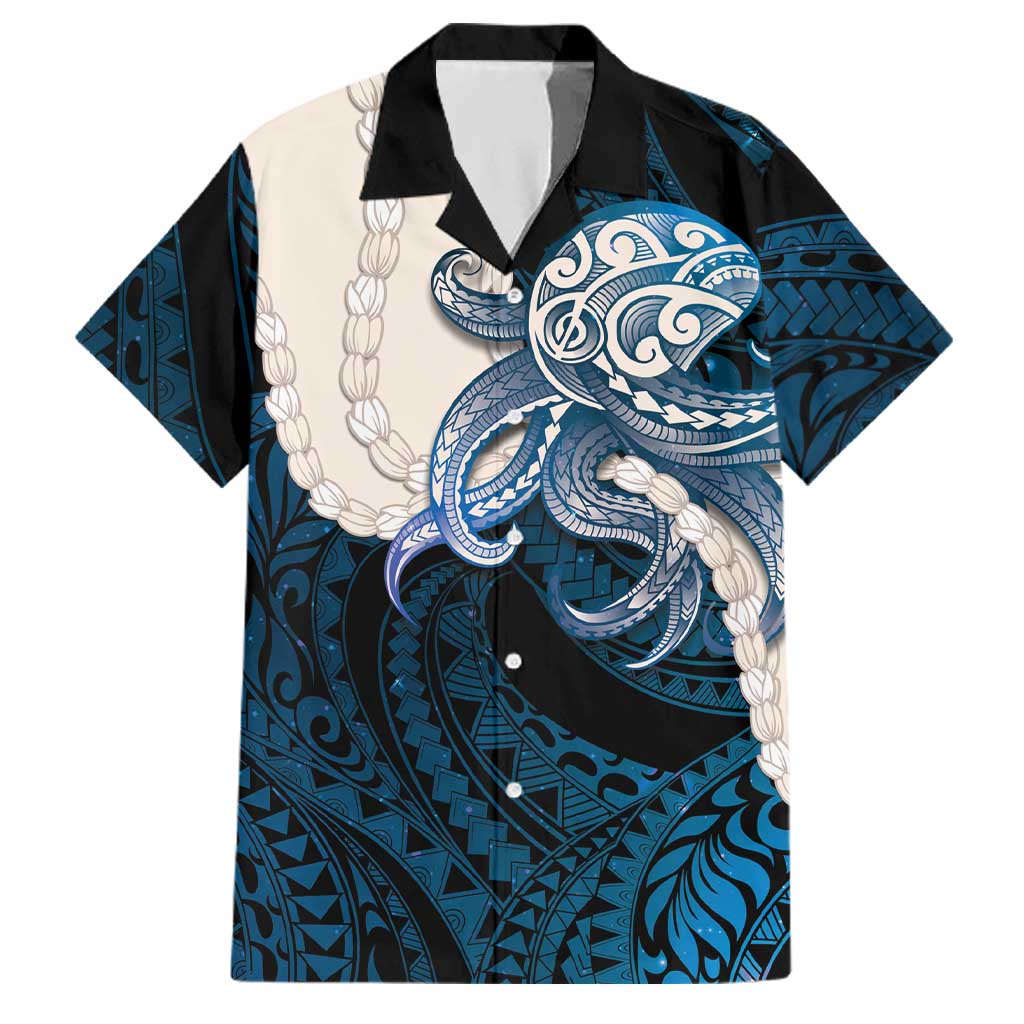 Blue Galaxy Polynesia Tribal Octopus Tattoo Family Matching Long Sleeve Bodycon Dress and Hawaiian Shirt Pikake Lei Polynesian Pattern