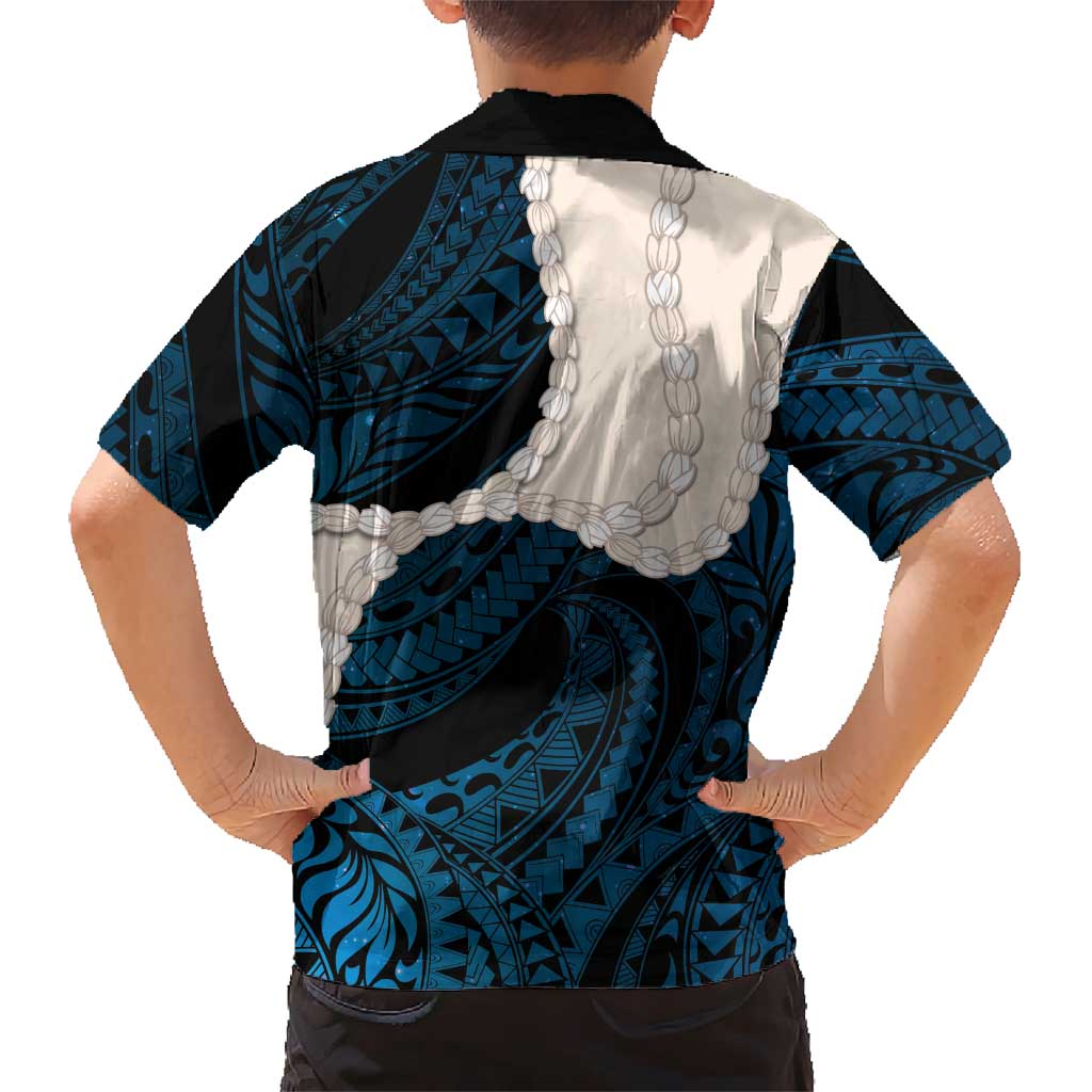 Blue Galaxy Polynesia Tribal Octopus Tattoo Family Matching Off Shoulder Maxi Dress and Hawaiian Shirt Pikake Lei Polynesian Pattern