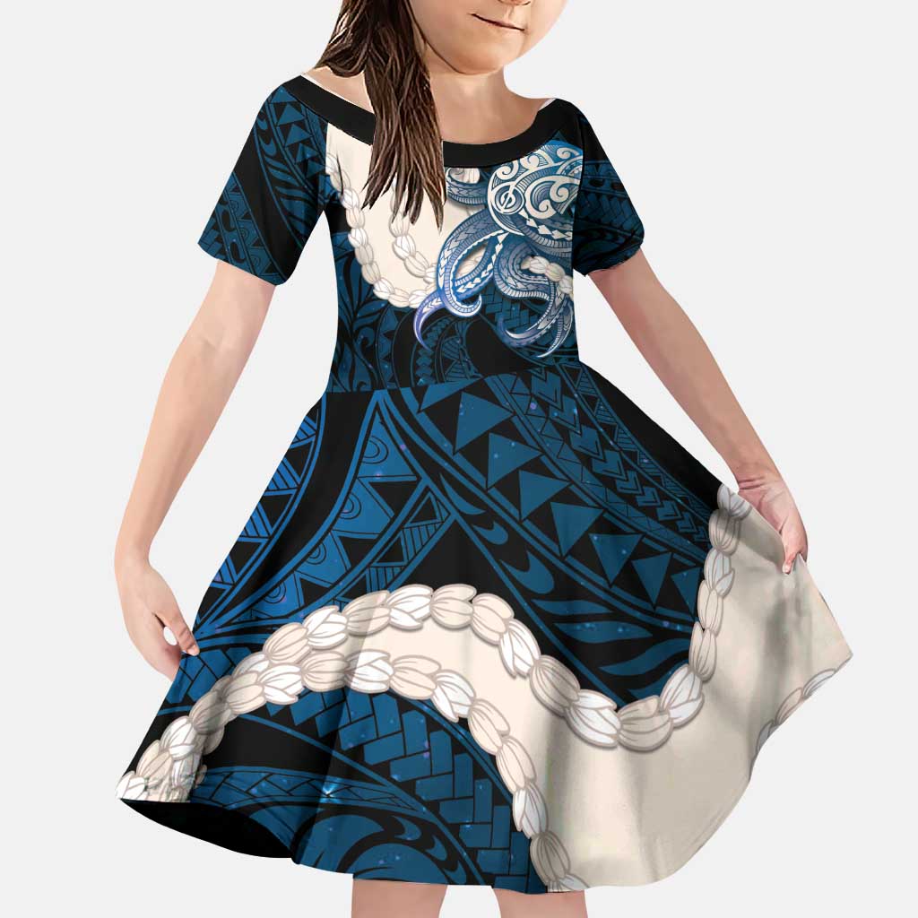 Blue Galaxy Polynesia Tribal Octopus Tattoo Family Matching Summer Maxi Dress and Hawaiian Shirt Pikake Lei Polynesian Pattern