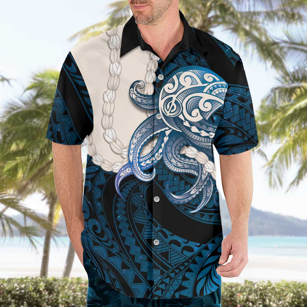 Blue Galaxy Polynesia Tribal Octopus Tattoo Hawaiian Shirt Pikake Lei Polynesian Pattern