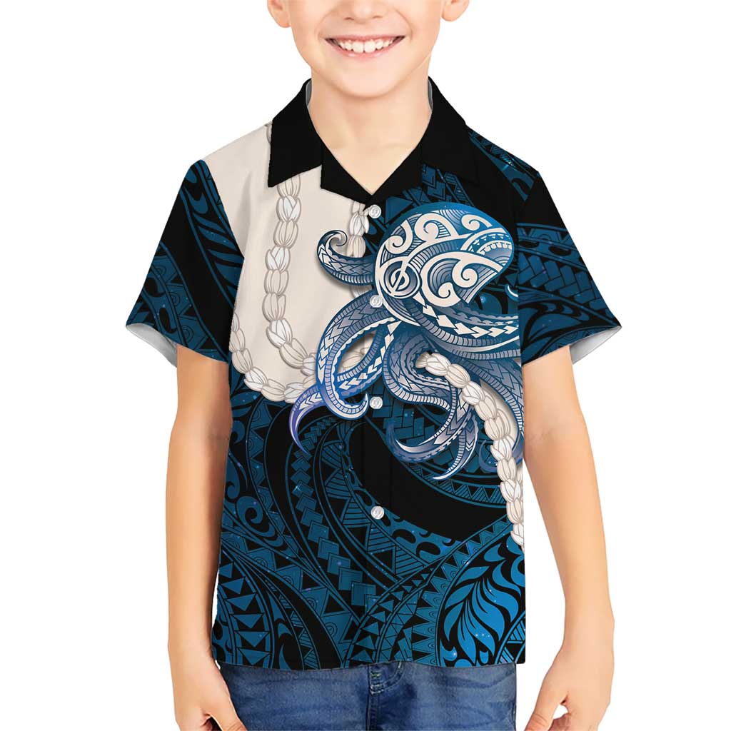 Blue Galaxy Polynesia Tribal Octopus Tattoo Hawaiian Shirt Pikake Lei Polynesian Pattern