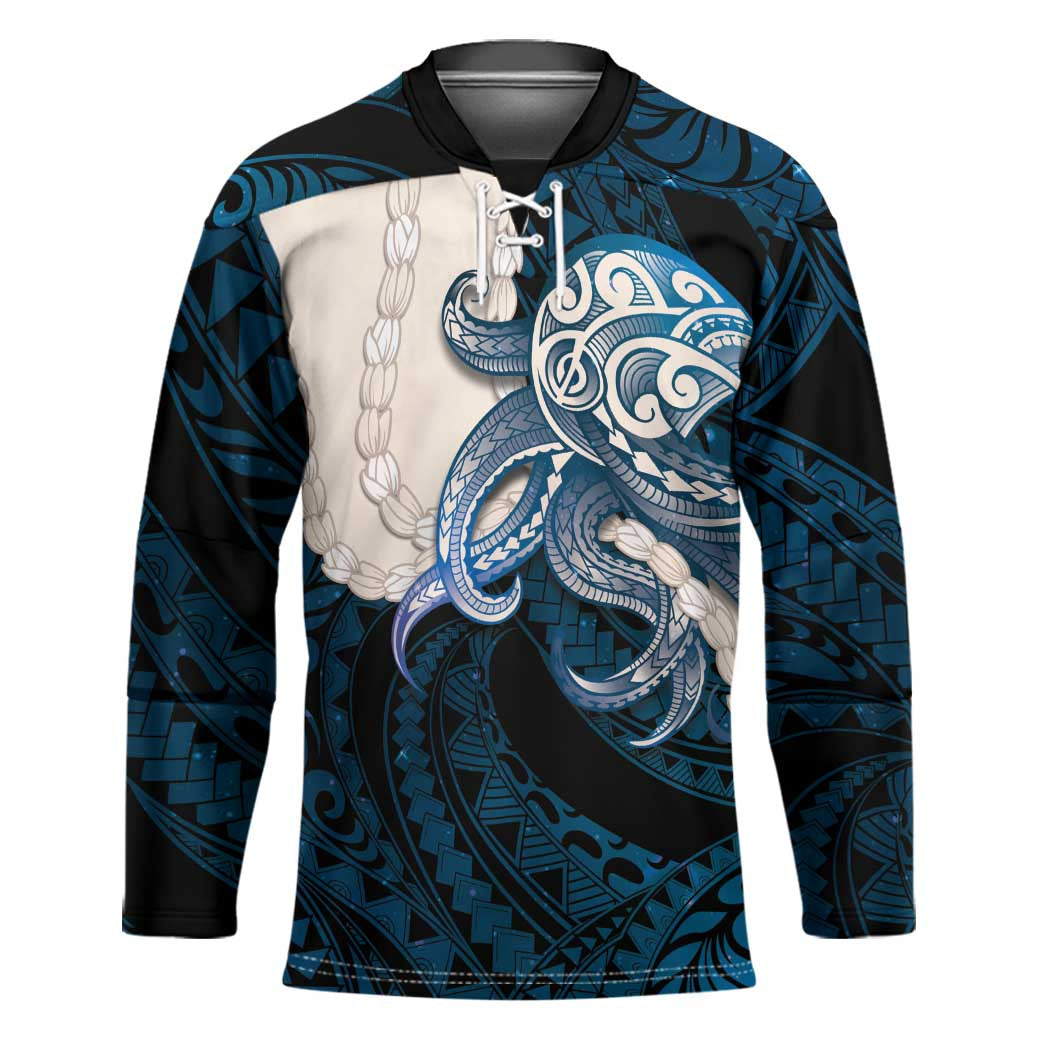 Blue Galaxy Polynesia Tribal Octopus Tattoo Hockey Jersey Pikake Lei Polynesian Pattern