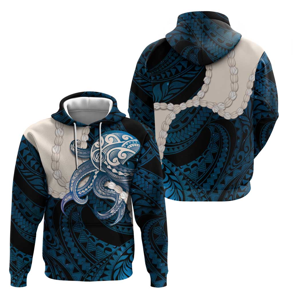 Blue Galaxy Polynesia Tribal Octopus Tattoo Hoodie Pikake Lei Polynesian Pattern