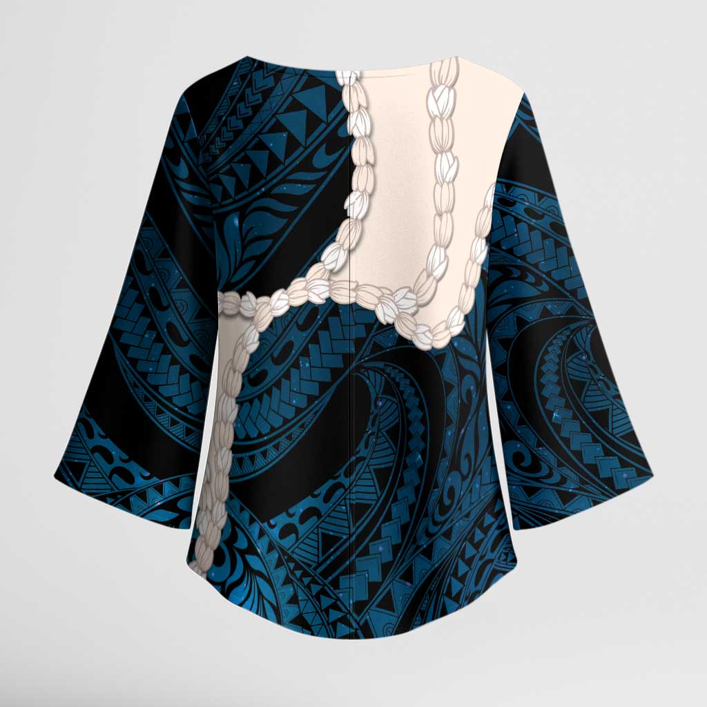 Blue Galaxy Polynesia Tribal Octopus Tattoo Kimono Sleeve Blouse Pikake Lei Polynesian Pattern