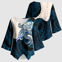 Blue Galaxy Polynesia Tribal Octopus Tattoo Kimono Sleeve Blouse Pikake Lei Polynesian Pattern