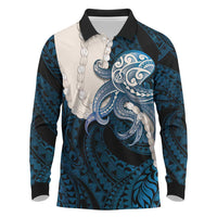 Blue Galaxy Polynesia Tribal Octopus Tattoo Long Sleeve Polo Shirt Pikake Lei Polynesian Pattern