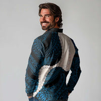 Blue Galaxy Polynesia Tribal Octopus Tattoo Long Sleeve Polo Shirt Pikake Lei Polynesian Pattern
