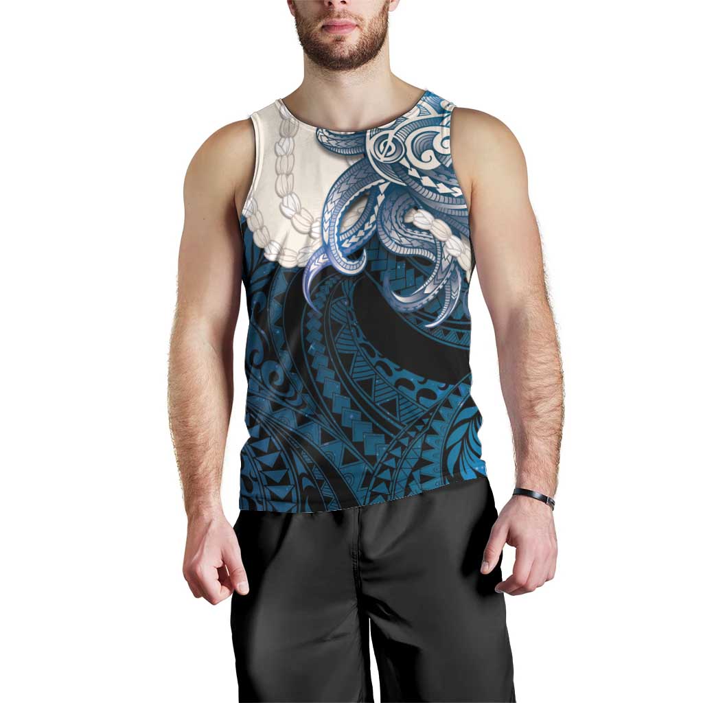 Blue Galaxy Polynesia Tribal Octopus Tattoo Men Tank Top Pikake Lei Polynesian Pattern