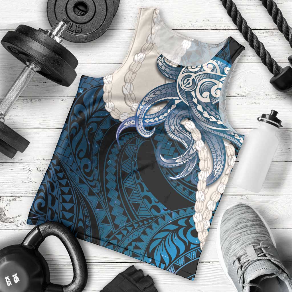 Blue Galaxy Polynesia Tribal Octopus Tattoo Men Tank Top Pikake Lei Polynesian Pattern