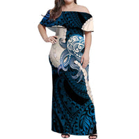 Blue Galaxy Polynesia Tribal Octopus Tattoo Off Shoulder Maxi Dress Pikake Lei Polynesian Pattern