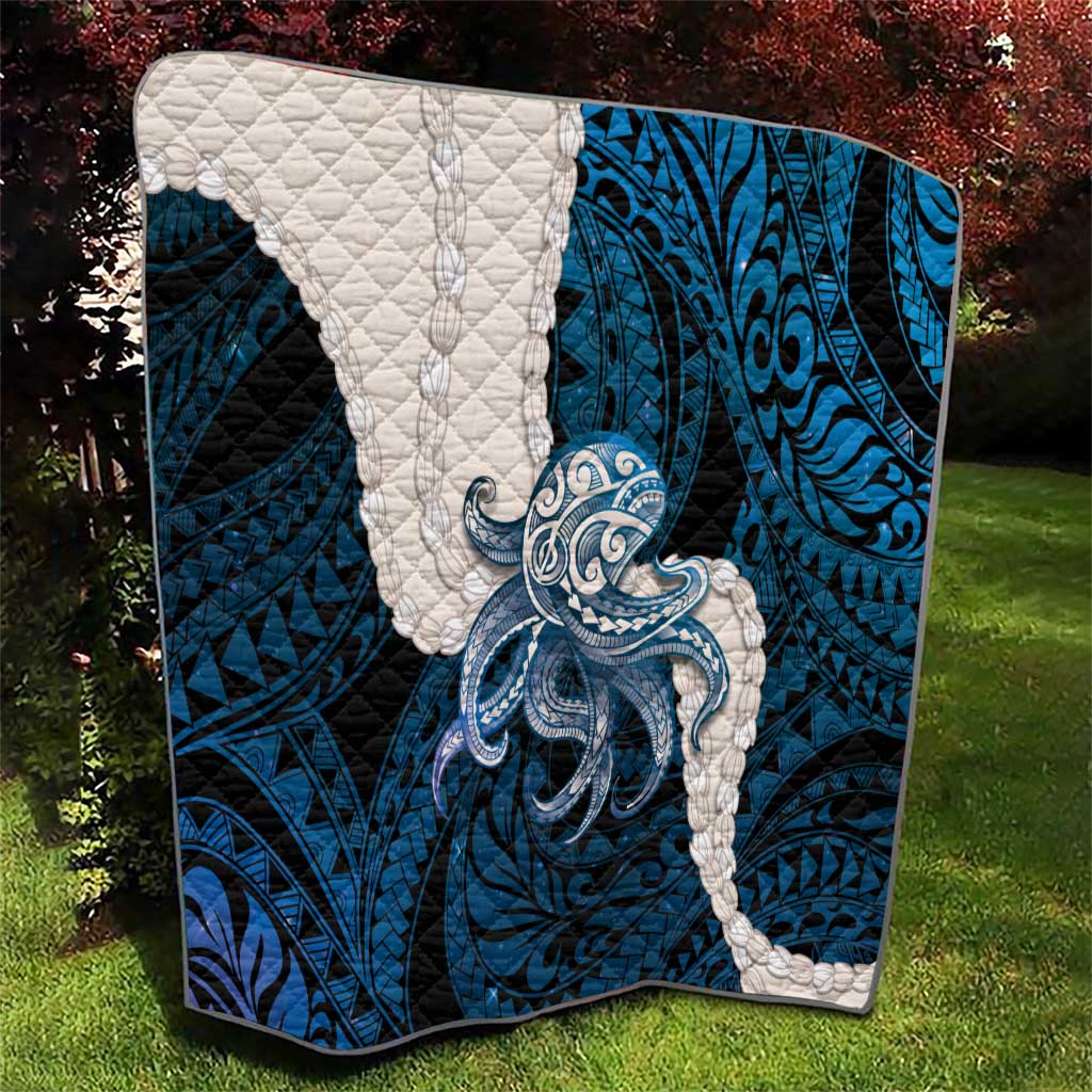 Blue Galaxy Polynesia Tribal Octopus Tattoo Quilt Pikake Lei Polynesian Pattern