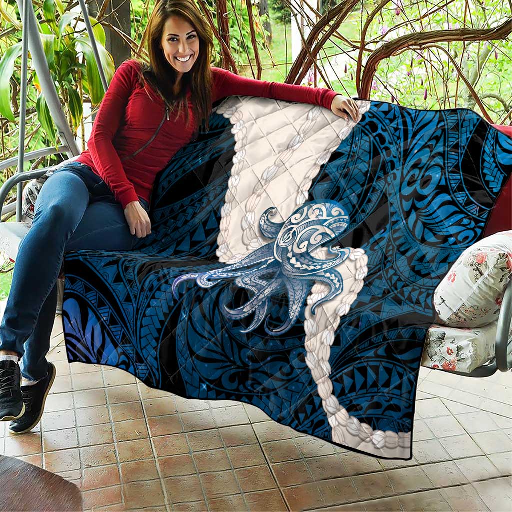 Blue Galaxy Polynesia Tribal Octopus Tattoo Quilt Pikake Lei Polynesian Pattern