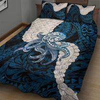 Blue Galaxy Polynesia Tribal Octopus Tattoo Quilt Bed Set Pikake Lei Polynesian Pattern