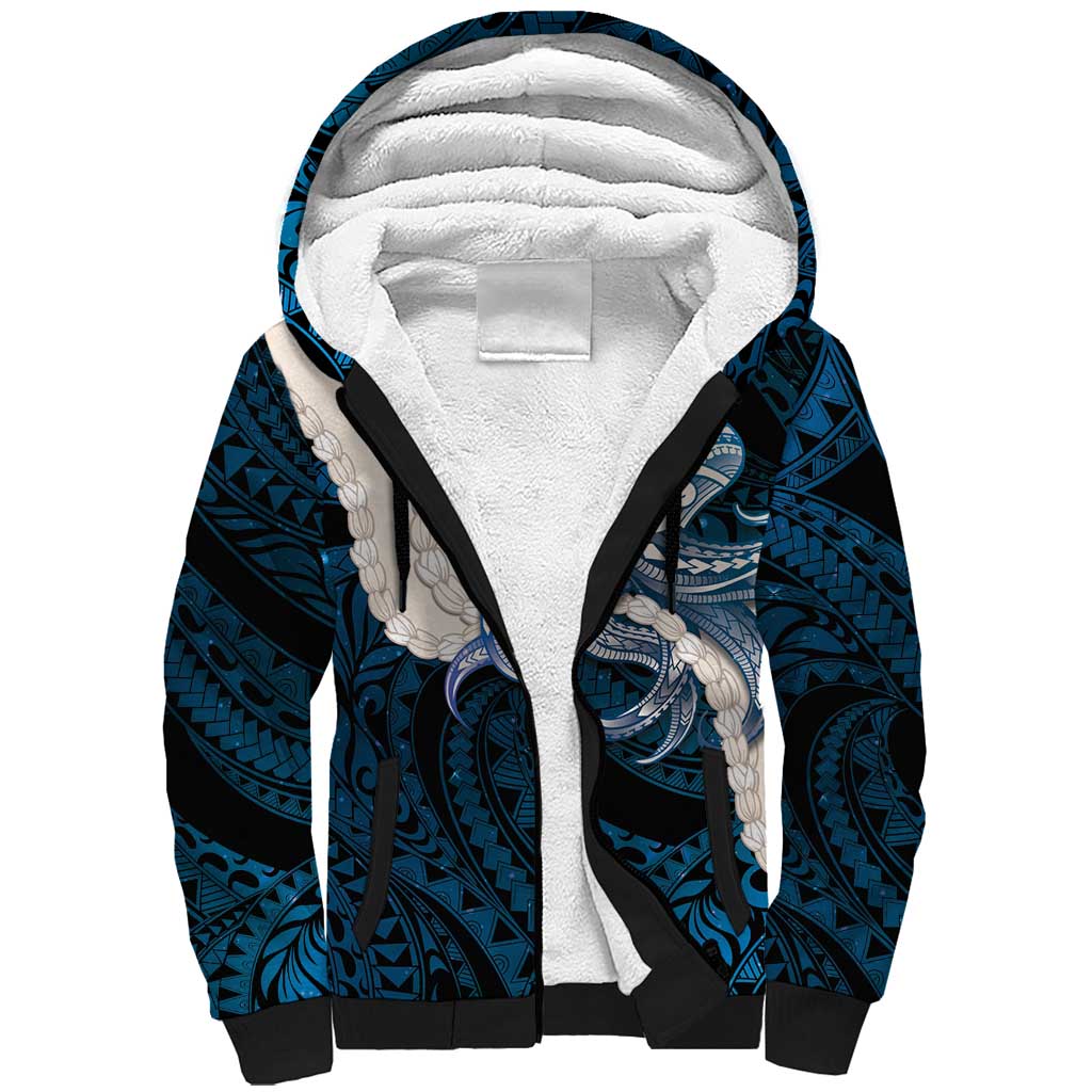 Blue Galaxy Polynesia Tribal Octopus Tattoo Sherpa Hoodie Pikake Lei Polynesian Pattern