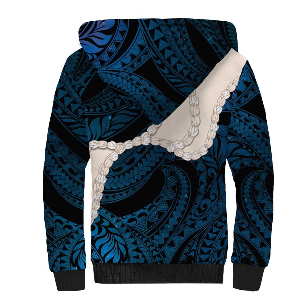 Blue Galaxy Polynesia Tribal Octopus Tattoo Sherpa Hoodie Pikake Lei Polynesian Pattern