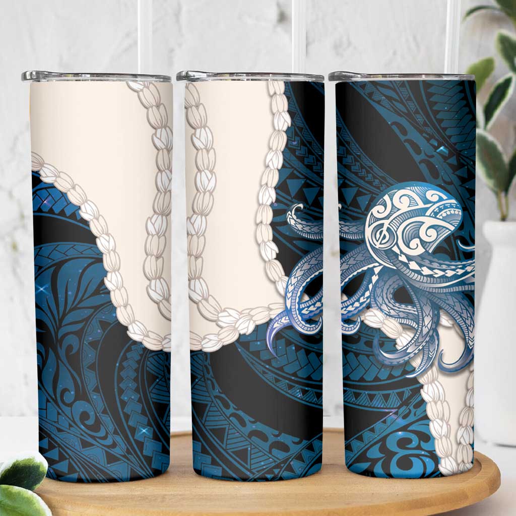 Blue Galaxy Polynesia Tribal Octopus Tattoo Skinny Tumbler Pikake Lei Polynesian Pattern