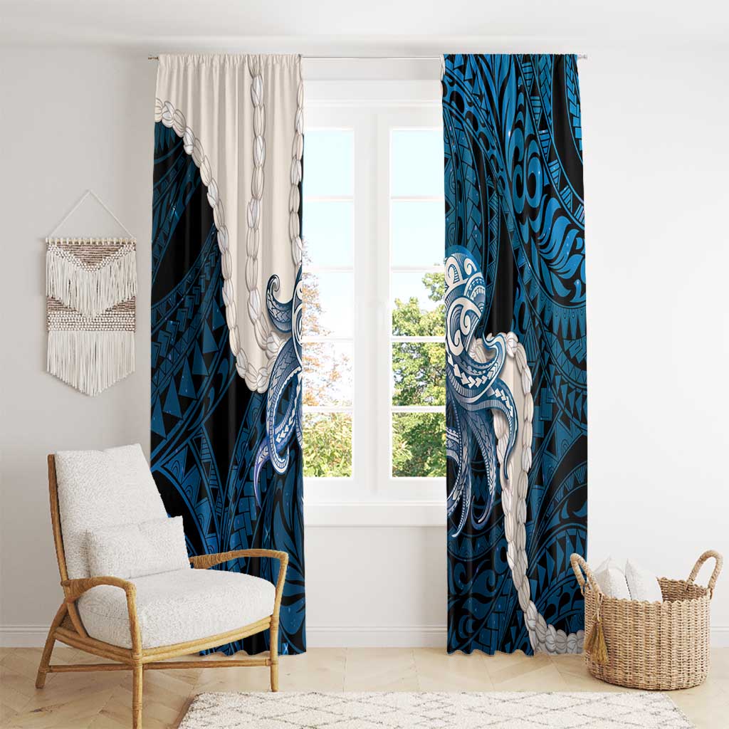 Blue Galaxy Polynesia Tribal Octopus Tattoo Window Curtain Pikake Lei Polynesian Pattern