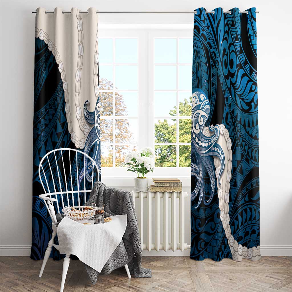 Blue Galaxy Polynesia Tribal Octopus Tattoo Window Curtain Pikake Lei Polynesian Pattern
