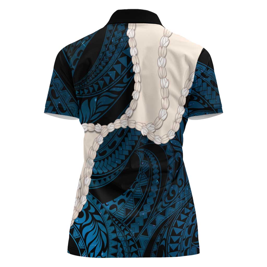 Blue Galaxy Polynesia Tribal Octopus Tattoo Women Polo Shirt Pikake Lei Polynesian Pattern