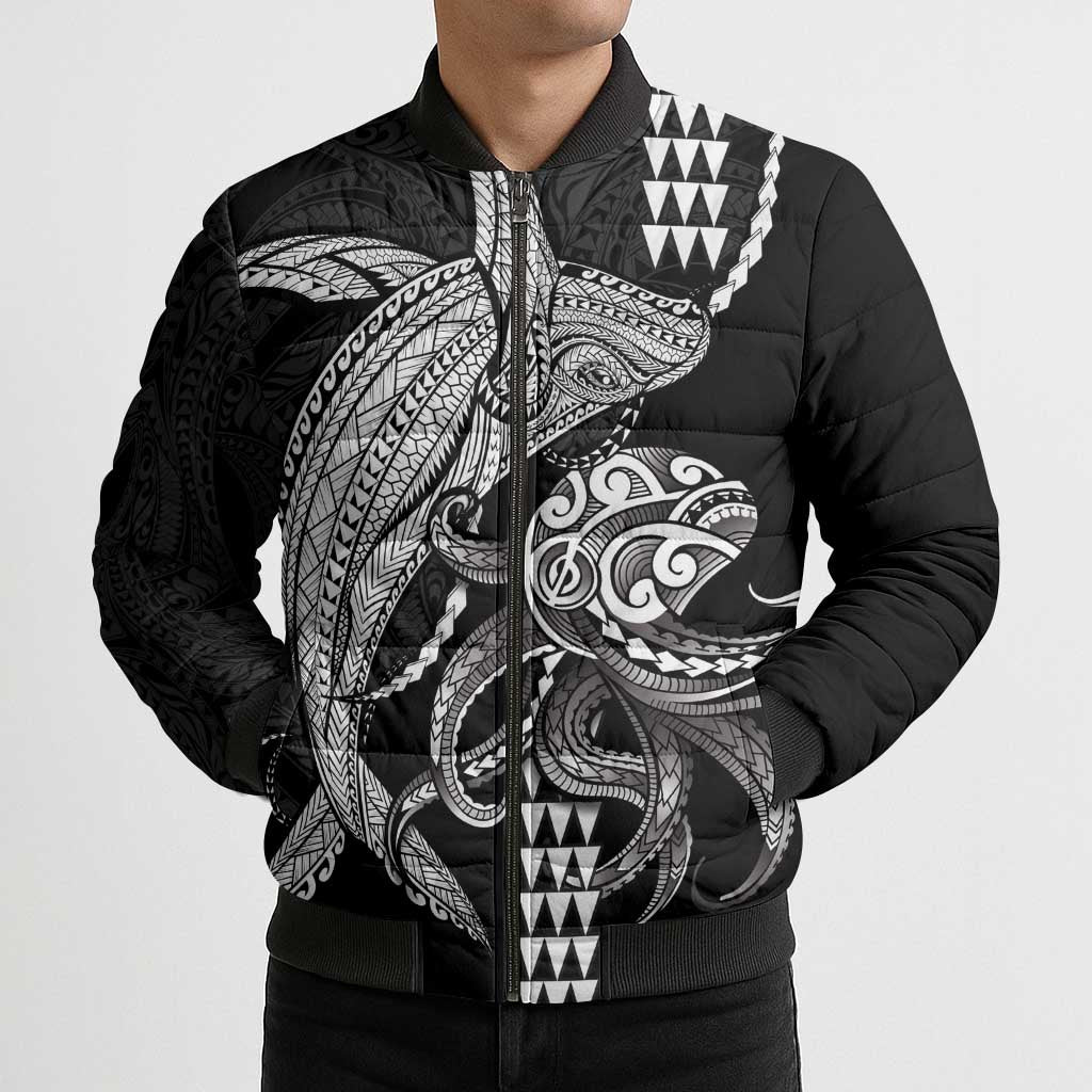 Kanaloa Aloha Hawaii Bomber Puffer Jacket Humpback Whale Octopus Tattoo Kakau Pattern