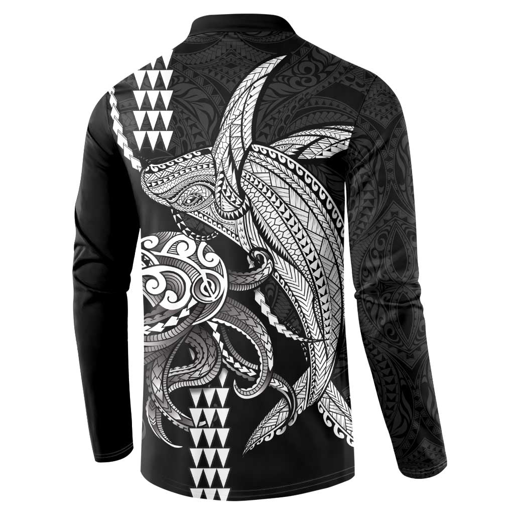 Kanaloa Aloha Hawaii Button Sweatshirt Humpback Whale Octopus Tattoo Kakau Pattern