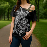 Kanaloa Aloha Hawaii Cross Shoulder Shirt Humpback Whale Octopus Tattoo Kakau Pattern