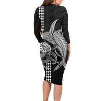 Kanaloa Aloha Hawaii Family Matching Long Sleeve Bodycon Dress and Hawaiian Shirt Humpback Whale Octopus Tattoo Kakau Pattern LT14 - Polynesian Pride