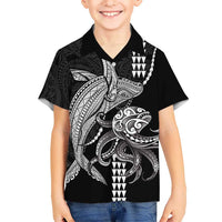 Kanaloa Aloha Hawaii Family Matching Long Sleeve Bodycon Dress and Hawaiian Shirt Humpback Whale Octopus Tattoo Kakau Pattern LT14 Son's Shirt Black - Polynesian Pride