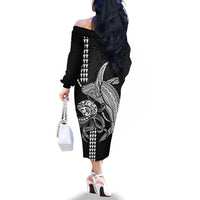 Kanaloa Aloha Hawaii Family Matching Off The Shoulder Long Sleeve Dress and Hawaiian Shirt Humpback Whale Octopus Tattoo Kakau Pattern LT14 - Polynesian Pride