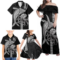 Kanaloa Aloha Hawaii Family Matching Off Shoulder Maxi Dress and Hawaiian Shirt Humpback Whale Octopus Tattoo Kakau Pattern LT14 - Polynesian Pride