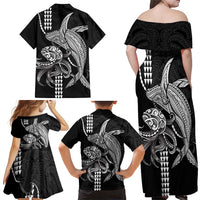 Kanaloa Aloha Hawaii Family Matching Off Shoulder Maxi Dress and Hawaiian Shirt Humpback Whale Octopus Tattoo Kakau Pattern LT14 - Polynesian Pride