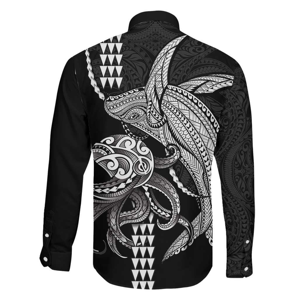 Kanaloa Aloha Hawaii Family Matching Off Shoulder Maxi Dress and Hawaiian Shirt Humpback Whale Octopus Tattoo Kakau Pattern LT14 - Polynesian Pride