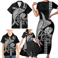 Kanaloa Aloha Hawaii Family Matching Short Sleeve Bodycon Dress and Hawaiian Shirt Humpback Whale Octopus Tattoo Kakau Pattern LT14 - Polynesian Pride