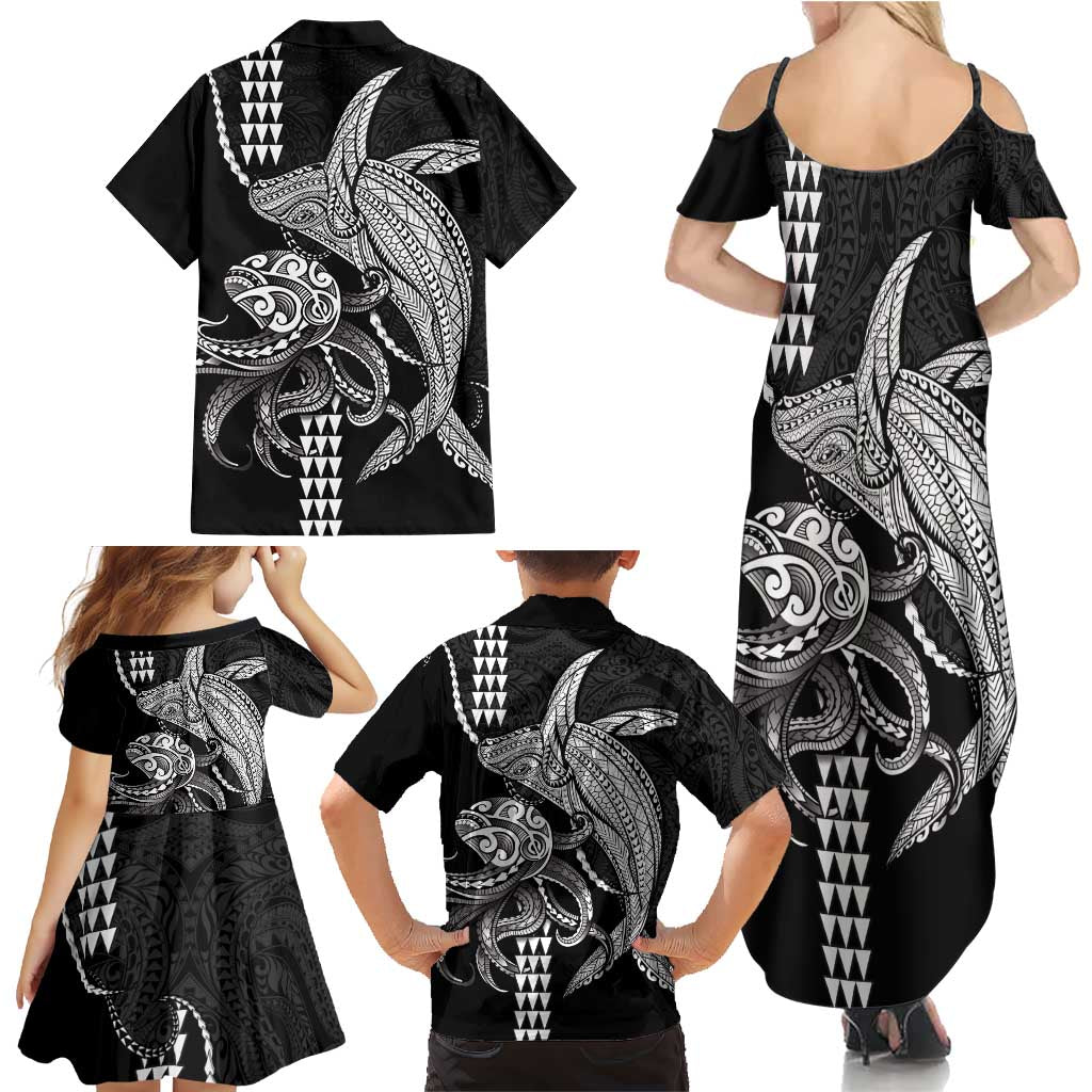 Kanaloa Aloha Hawaii Family Matching Summer Maxi Dress and Hawaiian Shirt Humpback Whale Octopus Tattoo Kakau Pattern LT14 - Polynesian Pride