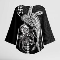 Kanaloa Aloha Hawaii Kimono Sleeve Blouse Humpback Whale Octopus Tattoo Kakau Pattern