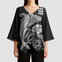 Kanaloa Aloha Hawaii Kimono Sleeve Blouse Humpback Whale Octopus Tattoo Kakau Pattern