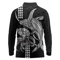 Kanaloa Aloha Hawaii Long Sleeve Polo Shirt Humpback Whale Octopus Tattoo Kakau Pattern