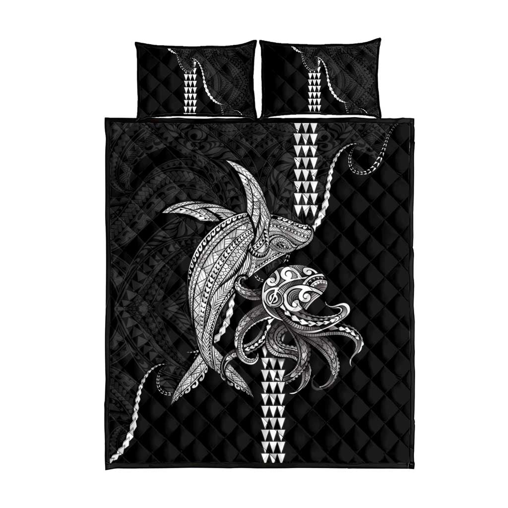 Kanaloa Aloha Hawaii Quilt Bed Set Humpback Whale Octopus Tattoo Kakau Pattern