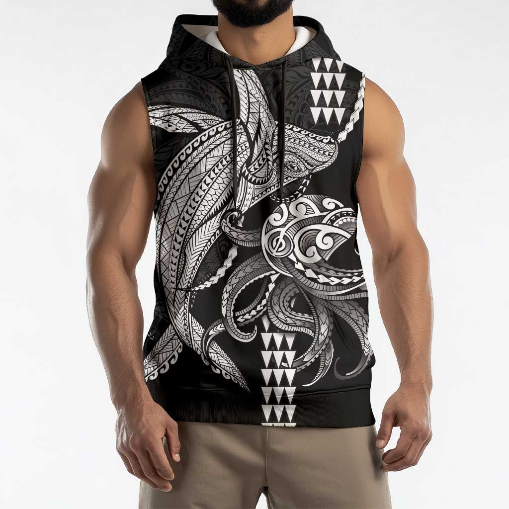 Kanaloa Aloha Hawaii Sleeveless Hoodie Humpback Whale Octopus Tattoo Kakau Pattern