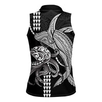 Kanaloa Aloha Hawaii Women Sleeveless Polo Shirt Humpback Whale Octopus Tattoo Kakau Pattern